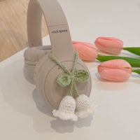 crocheted headphones with tulips and flowers